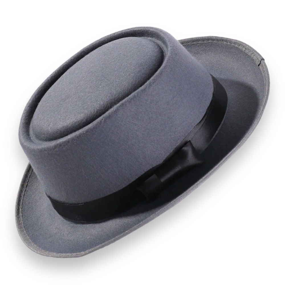 Gray Stiff Brim Pork Pie Crown Trilby Hat NEW